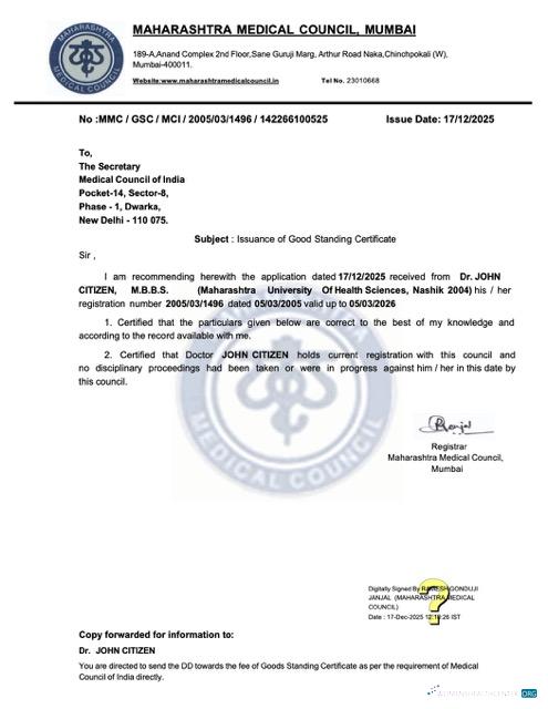 Download India issuance of good standing certificate Word and PDF template Photoshop template